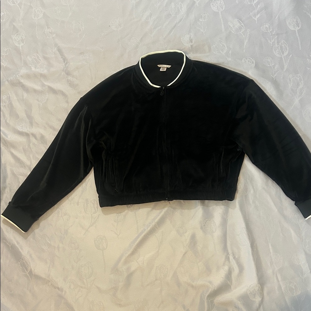 Victoria's Secret Women’s XL Velour Black Tracksuit Jacket with White Trim